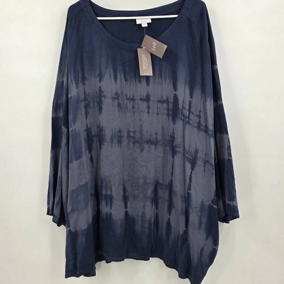 PURE J. JILL BLOUSE WOMENS SIZE 4X BLUE TIE DYE POCKETS VISCOSE SOFT TUNIC TOP - Picture 2 of 16